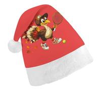 T-urkey Playing Tennis Player Santa Hat Christmas Holiday Party Headwear for Adults Soft Velvet Festive Costume Accessory Adult