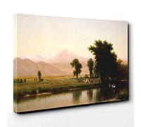 T.W. Whittredge Crossing The River Platte Canvas Print | Gallery Wrapped 30mm Frame Wall Art | 30x20 inches | Ready to Hang | Modern Landscape Picture | Living Room Bedroom Lounge Office