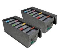 T WaveTree CD Storage Box with Lid Pack of 2, Durable CD Case Holder Organizer with Index Labels, 14.6 x 5.7 x 6.1 Inches CD Storage Case to Store up to 70 CDs Jewel Cases, and 386 Discs- Grey