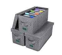 T WaveTree CD Storage Box with Lid Pack of 3, Durable CD Case Holder Organizer with Index Labels, 14.6 x 5.7 x 6.1 Inches CD Storage Case to Store up to 95 CDs Jewel Cases, and 579 Discs- Grey