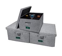 T WaveTree VHS Storage Box with Lid Pack of 3, Practical VHS Storage Case with Index Labels, 14.4 x 13.4 x 8.2 Inches VHS Holder Storage Containers to Store up to 126 VHS Tapes- Gray