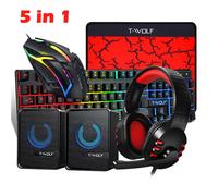 T WOLF Layout Wired 104 Key Gaming Keyboard Mouse Headphone Speaker 5 in 1 Combo RGB