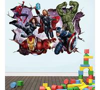 T-YU New Superheroes Breaking Through Wall Sticker 3D Hulk Captain America Children Boys Wall Decals Peel and Stickers for Walls Bedroom Living Room Home Décor(15.7X23.7) Inch