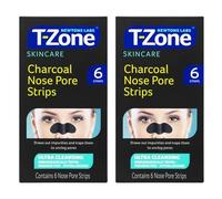T-Zone Deep Detox Charcoal Nose Pore Strips - 6 Gentle Blackhead Remover Strips for Pore Refining & Oil Control, Clear Smooth Skin (Pack of 2)