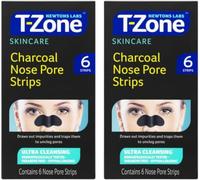 T-Zone Deep Detox Charcoal Nose Pore Strips - 6 Gentle Blackhead Remover Strips for Pore Refining & Oil Control, Clear Smooth Skin (Pack of 2)