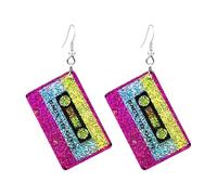T-ztoss 80s Neon Earrings for Women Acrylic Colorful Cassette Tape Dangle Earrings Retro Cassette Earrings for 70's Outfit Party Accessories, Acrylic