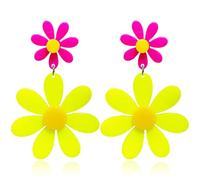 T-ztoss Acrylic Flower Earrings for Women,Double Daisy Dangle Earrings,Y2k Yellow White Flowers 60s 70s Jewelry Accessories, S, Acrylic, No Gemstone