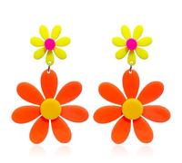 T-ztoss Acrylic Flower Earrings for Women,Double Daisy Dangle Earrings,Y2k Yellow White Flowers 60s 70s Jewelry Accessories, S, Acrylic, No Gemstone