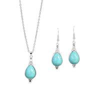 T-ztoss Boho Western Turquoise Teardrop Earrings And Necklace Set - Vintage Bohemian Western Ethnic style Statement Necklace & Earrings Clothing Jewelry Accessories, S, Metal, No Gemstone
