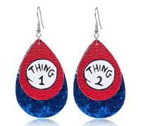 T-ztoss Cute Pair of Thing 1 and 2 Drop Dangle Teardrop Earrings for Teachers Reading Earrings for Teacher Jewelry Gifts for Back to school, S, Leather, No Gemstone