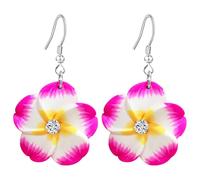 T-ztoss Floral Dangle Earrings for Women Hawaiian Tropical Plumeria Rubra Flower Drop Earrings Luau Beach Party Vacation Hawaiian Accessories, S, clay, No Gemstone