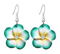 T-ztoss Floral Dangle Earrings for Women Hawaiian Tropical Plumeria Rubra Flower Drop Earrings Luau Beach Party Vacation Hawaiian Accessories, S, clay, No Gemstone
