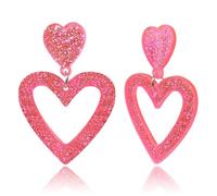 T-ztoss Glitter Heart Earrings for Women Acrylic Double Heart Dangle Earrings Mother Valentines Jewelry Gift, S, Acrylic, No Gemstone