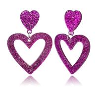 T-ztoss Glitter Heart Earrings for Women Acrylic Double Heart Dangle Earrings Mother Valentines Jewelry Gift, S, Acrylic, No Gemstone