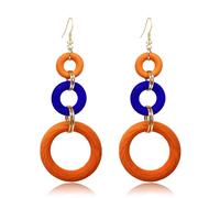 T-ztoss Handmade Natural Wooden Round Earrings for Women Bohemian Retro Colorful Wood Circle Geometric Dangle Drop Earrings Ethnic Style Jewelry, S, Wood, No Gemstone
