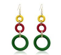 T-ztoss Handmade Natural Wooden Round Earrings for Women Bohemian Retro Colorful Wood Circle Geometric Dangle Drop Earrings Ethnic Style Jewelry, S, Wood, No Gemstone
