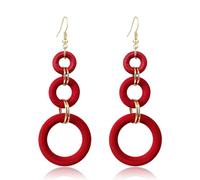T-ztoss Handmade Natural Wooden Round Earrings for Women Bohemian Retro Colorful Wood Circle Geometric Dangle Drop Earrings Ethnic Style Jewelry, S, Wood, No Gemstone