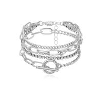 T-ztoss Layered Chain Lock Pendant Bracelets for Women Statement Bohemian Adjustable Toggle Crystal Charm Wrist Bangles Link Jewelry, S, Metal, no gemstone