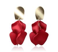 T-ztoss Red Rose Petal Dangle Earrings for Women Acrylic Tiered Matte Flower Earrings Large Floral Statement Earrings Summer Beach Holiday, S, Acrylic, No Gemstone