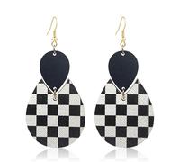 T-ztoss Teardrop Earrings For Women Checkerboard earrings Dangle Earrings 70s 80s Black White Statement Earrings, Wood