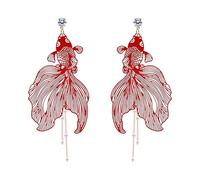T-ztoss Tropical Fish Earrings For Women Lightweight Hollow Fish Dangle Earrings Charm Pink Red Asymmetry Goldfish Dangle Earrings Statement Jewelry, Metal, No Gemstone