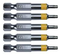T10 Torx/Star Driver Bit - Color Coded 2" Torx/Star Drive Quick Change Shank Bit for Screws and Fasteners Requiring T10 Size Bits (5 Pack)