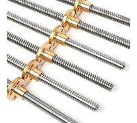 T12 Lead Screw 3D Printer, Pitch 2mm Lead 2mm Length 100 Mm-500 Mm Stainless Steel Trapezoidal Threaded Rod With Copper Nut, 1pcs(200mm)