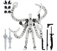 T13 Action Figure, 3D Printed Dummy 13 with Multiple Movable Joints, Fully Assembled Action Figures with Interchangeable Accessories for Display and Play (Black/White & Silver/Black) (Black White)