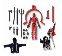 T13 Action Figure Set, 3D Printed Multi-Jointed Movable Toy With Hoodie, Dummy Nova Titan Lucky 13 Action Figure for Stop-Motion Animation & Creative Display, Multiple Interchangeable Hands & Weapons