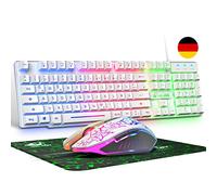 T13 de 104 Keys Film Keyboard and Mouse Set Compatible with PS4 PC (White)