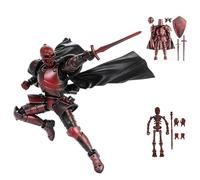 T13 Skeleton Knight Model Kit DIY Medieval Fantasy Action Figure with Interchangeable Armor, Sword and Shield,Posable Assembly Figure for Adults and Collectors (Assembly Required) (Red)