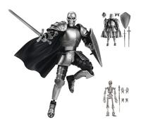 T13 Skeleton Knight Model Kit DIY Medieval Fantasy Action Figure with Interchangeable Armor, Sword and Shield,Posable Assembly Figure for Adults and Collectors (Assembly Required) (Silver)
