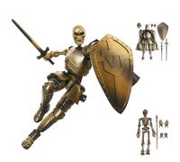 T13 Skeleton Knight Model Kit DIY Medieval Fantasy Action Figure with Interchangeable Armor, Sword and Shield,Posable Assembly Figure for Adults and Collectors (Assembly Required) (Gold)