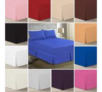 T180 Poly Cotton Blend Box Pleated Fitted Valance Bed Sheet, 10" Box, Drop Pleat 16" Percale Fabric Valances Bed Sheets (Sky Blue, Single 90x190 + 25+40cm)