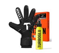 T1TAN Classic 1.0 Black-Out (FP) + Turboglu - Goalkeeper Gloves and Grip Booster - with Finger Protection - Football Gloves for Goalkeepers - Size 8