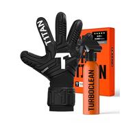 T1TAN Classic 1.0 Black-Out (FP) + Turbogrip - Goalkeeper Gloves and Glove Cleaner - with Finger Protection - Football Gloves for Goalkeepers - Size 9