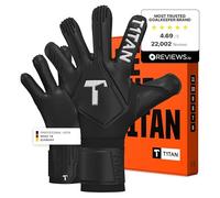 T1TAN Legend Black-Out Goalkeeper Gloves for Training & Match, Kids & Adults, Professional Gloves, 4mm Gecko Grip Adhesive Foam Made in Germany, Size 9