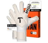 T1TAN Legend White-Out Goalkeeper Gloves with Finger Protection, for Children and Adults, Professional Gloves, 4 mm Gecko Grip Adhesive Foam, Made in Germany, Size 8