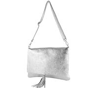 - T241 - Italian leather clutch shoulder bag medium, color: silver metallic