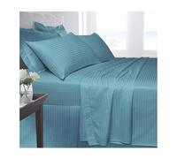 T250 Satin Stripe 100% Cotton Flat Sheet - Luxury Hotel-Quality Soft Breathable Bed Sheet, Smooth Satin Weave, Durable Easy-Care Premium Bedding