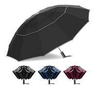 T2Raiwy 54 Inch Inverted Golf Umbrella for Rain, Automatic Windproof 12 Ribs Double Canopy Vented Reverse Folding Umbrella for Travel, UPF 50+ Compact Portable Upside Down Reflective Large Umbrellas