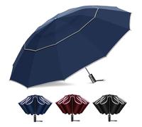 T2Raiwy 54 Inch Inverted Golf Umbrella for Rain, Automatic Windproof 12 Ribs Double Canopy Vented Reverse Folding Umbrella for Travel, UPF 50+ Compact Portable Upside Down Reflective Large Umbrellas