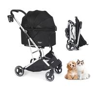 T4 Pet Stroller Dog Cat Pram for Small Medium Dogs Cats, Foldable Lightweight Puppy Pram Pet Gear Travel Dog Pushchair (Black)