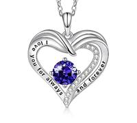 T400 Necklace for Women - 925 Sterling Silver Heart Birthstone Necklaces Gifts for Women I Love You Always Forever Christmas Jewellery Gift for Wife Mum Girls Birthday Anniversary