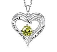 T400 Necklace for Women - 925 Sterling Silver Heart Birthstone Necklaces Gifts for Women I Love You Always Forever Christmas Jewellery Gift for Wife Mum Girls Birthday Anniversary