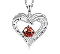 T400 Necklace for Women - 925 Sterling Silver Heart Birthstone Necklaces Gifts for Women I Love You Always Forever Christmas Jewellery Gift for Wife Mum Girls Birthday Anniversary