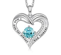 T400 Necklace for Women - 925 Sterling Silver Heart Birthstone Necklaces Gifts for Women I Love You Always Forever Christmas Jewellery Gift for Wife Mum Girls Birthday Anniversary