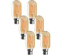 T45 B22 Vintage LED Bulb 4W 450lm 2700K Dimmable-6 Pack | B22 40W equivalent Bayonet fitting Amber glass finish 330° beam angle Smooth dimming Suitable for cage and decorative bulbs