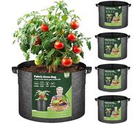 T4U 10 Gallon Plant Grow Bags with Handle Pack of 5, Fabric Pots Growing Bag, Large Heavy Duty Nonwoven Planter, Thickened Breathable Growbag for Potato Tomato Orchid Lily Flower Vegetables Outdoor