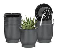 T4U 10cm Self Watering Plant Pots Indoor, 6 Pack Small Indoor Plant Pot, Grey Plastic Flower Pots, House Plant Pots for Indoor Plants, Succulent, Cactus, African Violets, Spider Plants